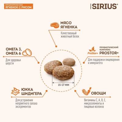 Sirius корм ГИПОАЛЛЕРГЕННЫЙ для взрослых собак всех пород (Ягненок и Рис)